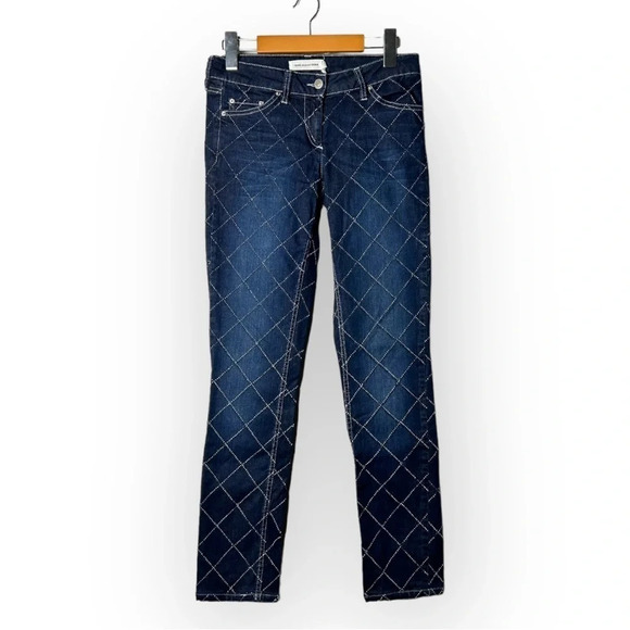 Isabel Marant Étoile Dark Blue Windowpane Diamond Jeans 38 - Picture 1 of 8